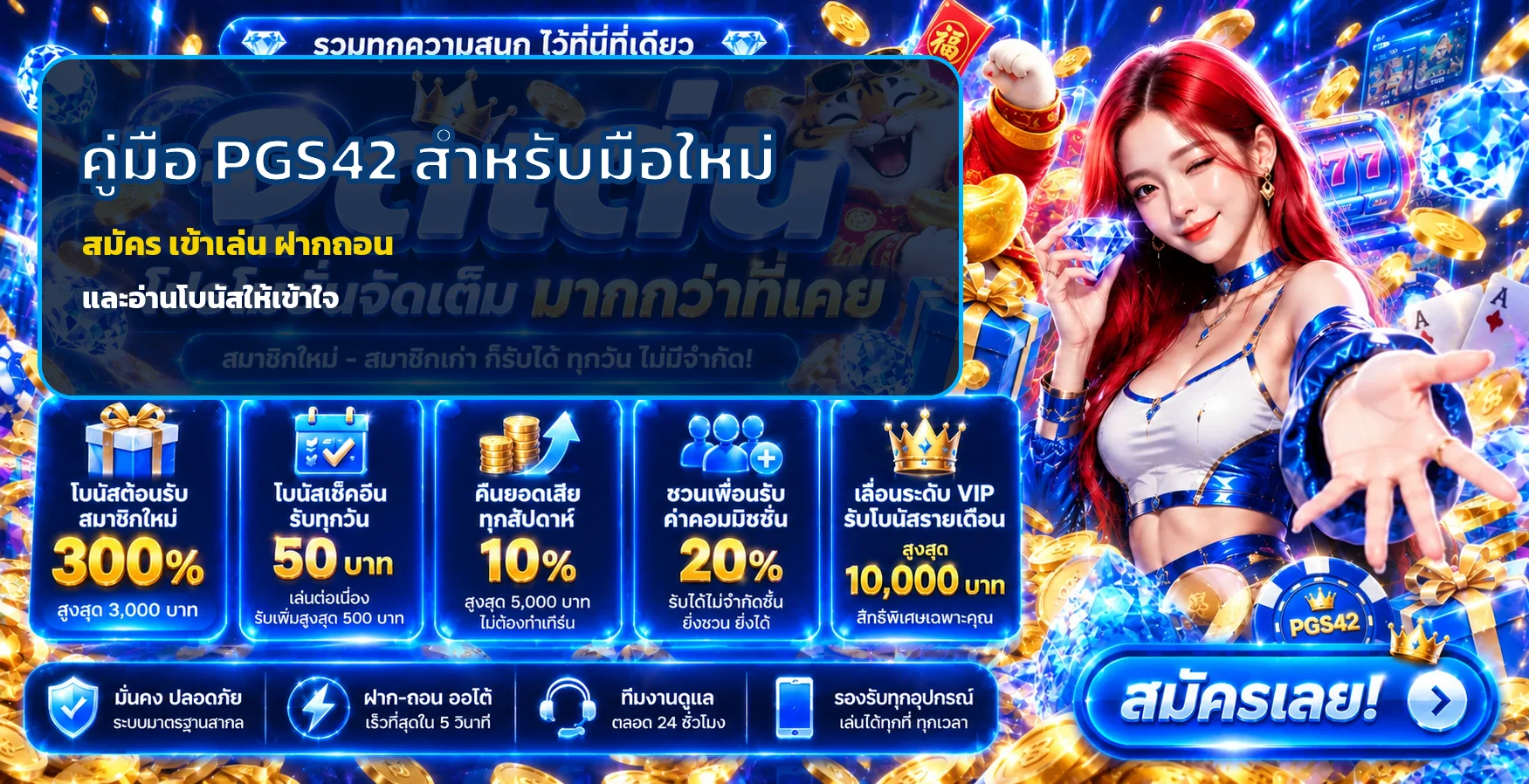 PGS42 คู่มือมือใหม่ สมัคร ฝากถอน และอ่านโบนัส